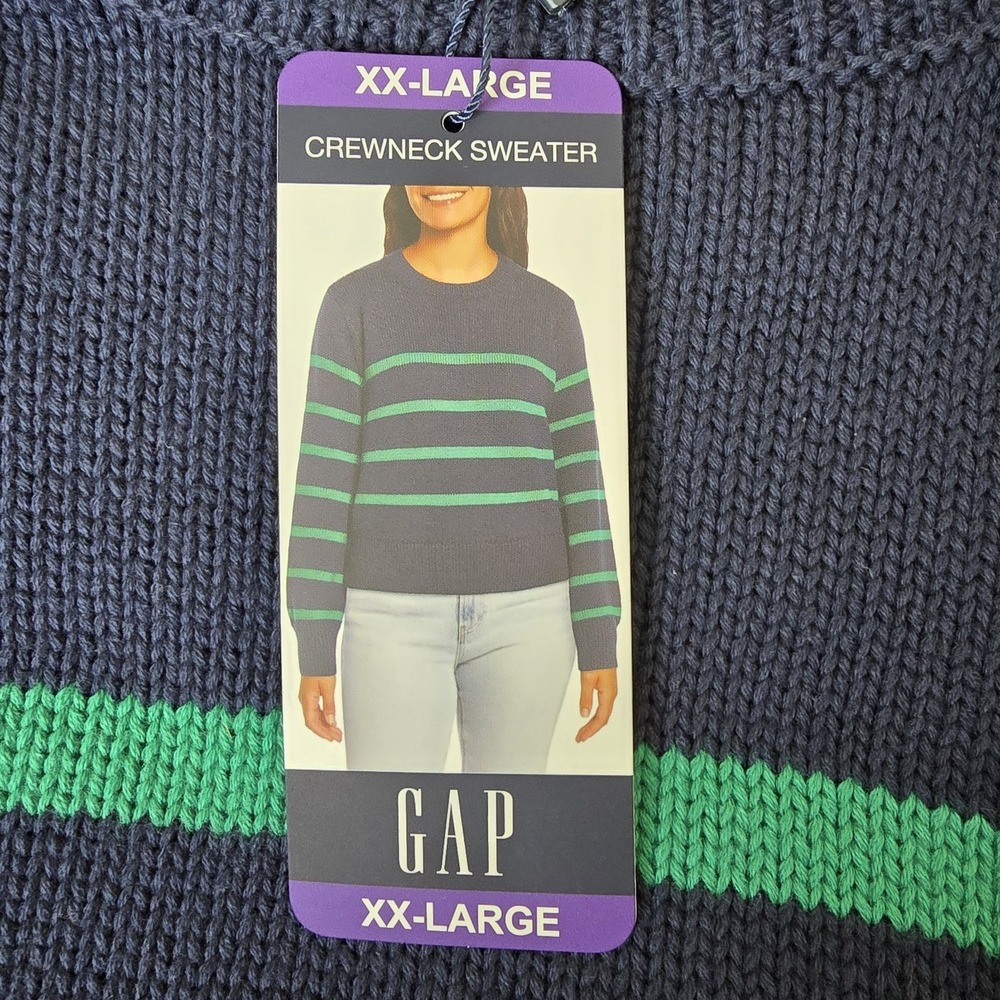 NEW Gap Sweater Womens XXL Plus Size Navy Blue Crewneck 100% Cotton Striped
